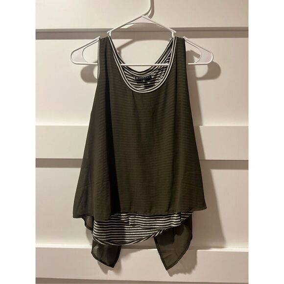 B Collection by Bobeau green overlay v back and white striped size Small - Picture 1 of 6